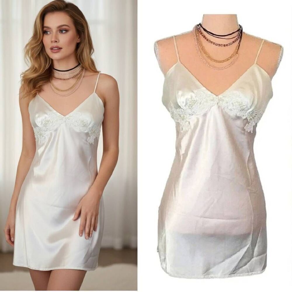 VTG 1999‎ Victoria's Secret Bridal Slip SZ Small White Satin Pearl Sequin